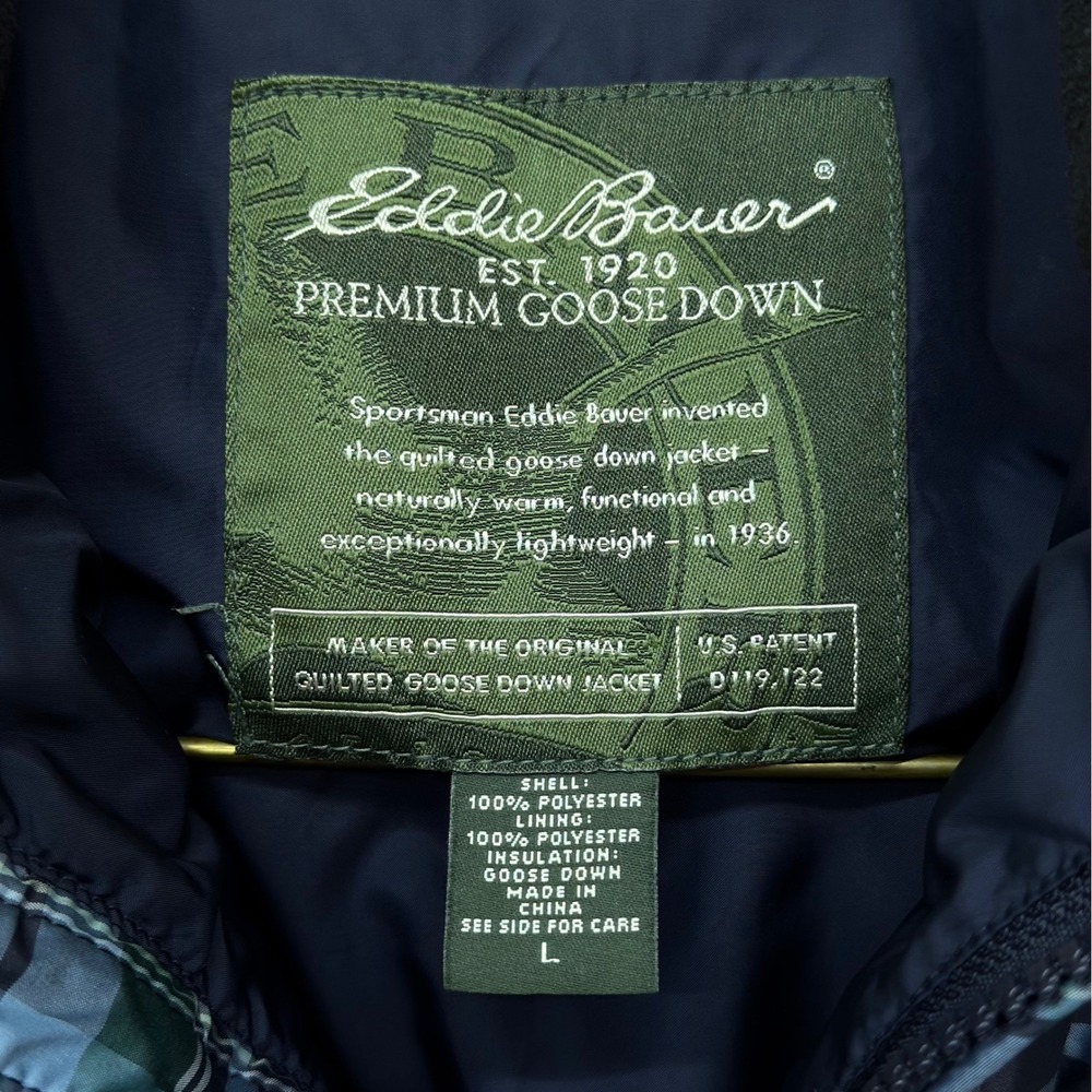 Eddie Bauer Premium Goose Down Puffer Vest Blue Green Plaid Womens Large L - Picture 6 of 8
